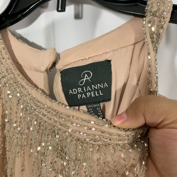 NEW Adrianna Papell Halter Beaded Blouson Gown in Taupe‎ [SZ 14 ] #A47 - Picture 6 of 10